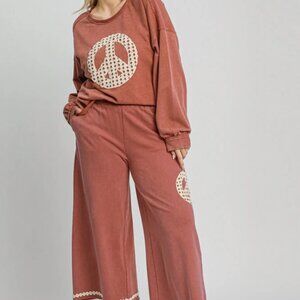 French Terry peace set-red bean-PLUS